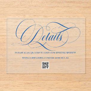 Blue Elegant Wedding Details QR Acrylic Rsvp Card