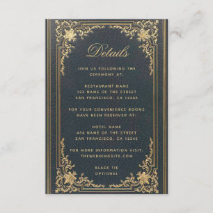 Blue Elegant Wedding Details - Vintage Gold Script Enclosure Card