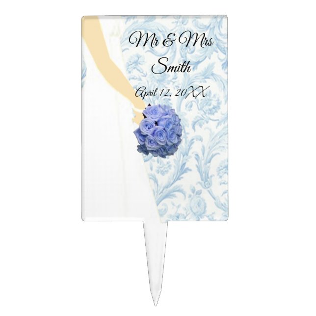 Blue Elegant Wedding Gown Wedding Cake Topper (Front)