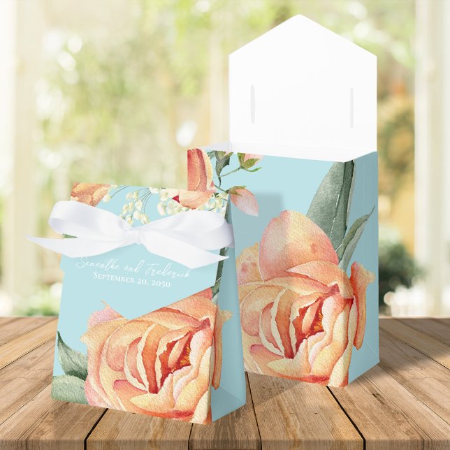 Blue Elegant Wedding Guest Favor Custom Boxes (Peach and blue wedding favor box)