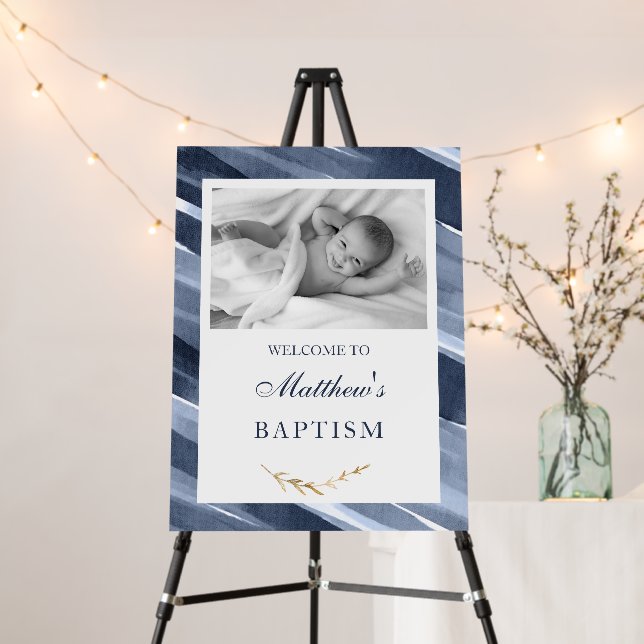 Blue Elegant Welcome Photo Poster Foam Board (In Situ (Stand))
