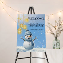 Blue Elegant Whimsical Winter Snowman Baby Shower  Foam Board