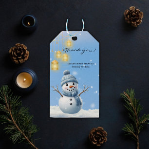 Blue Elegant Whimsical Winter Snowman Baby Shower Gift Tags