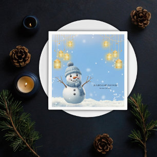 Blue Elegant Whimsical Winter Snowman Baby Shower  Napkins