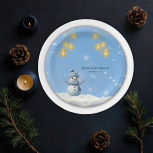 Blue Elegant Whimsical Winter Snowman Baby Shower  Paper Plates