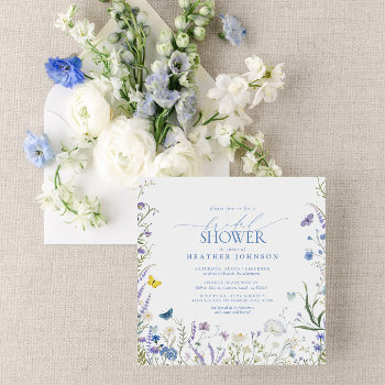Blue Elegant Wildflower Floral Bridal Shower Invitation by elegant_invites_ at Zazzle