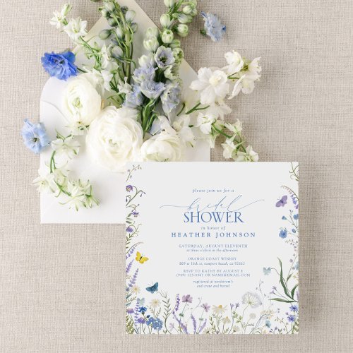 Blue Elegant Wildflower Floral Bridal Shower Invitation