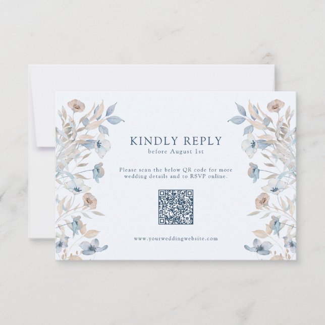 Blue Elegant Wildflower RSVP Card (Front)