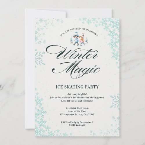 Blue Elegant Winter Snowflakes Kids Birthday Party Invitation