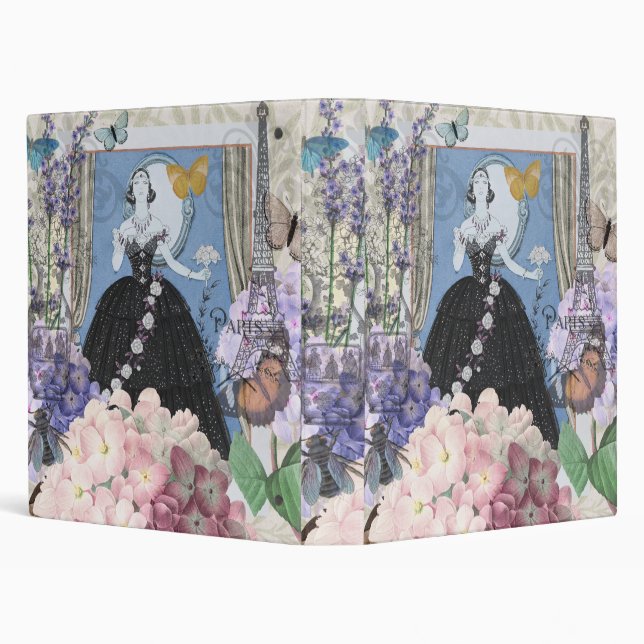 Blue Elegant Woman Floral Fancy Gown  3 Ring Binder (Background)