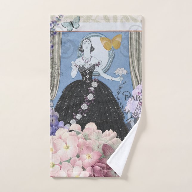 Blue Elegant Woman Floral Fancy Gown  Bath Towel Set (Hand Towel)
