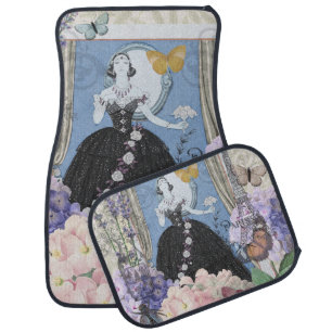 Blue Elegant Woman Floral Fancy Gown Car Floor Mat