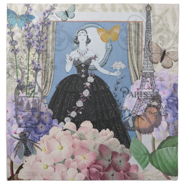 Blue Elegant Woman Floral Fancy Gown  Cloth Napkin (Front)