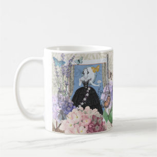 Blue Elegant Woman Floral Fancy Gown Coffee Mug