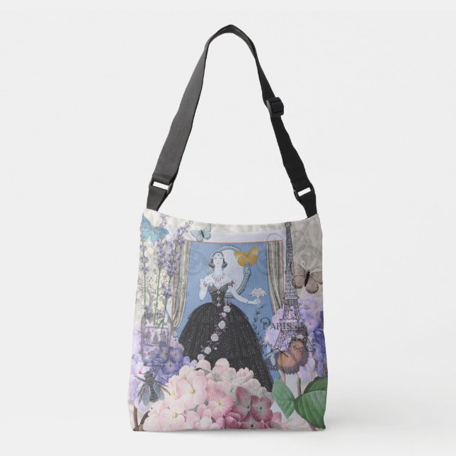 Blue Elegant Woman Floral Fancy Gown  Crossbody Bag (Front)