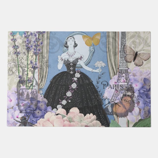 Blue Elegant Woman Floral Fancy Gown  Doormat (Front)