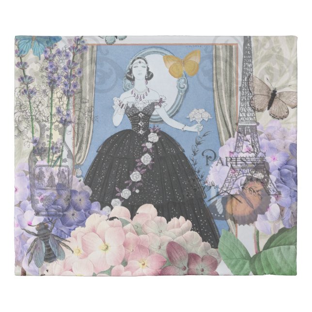Blue Elegant Woman Floral Fancy Gown  Duvet Cover (Front)