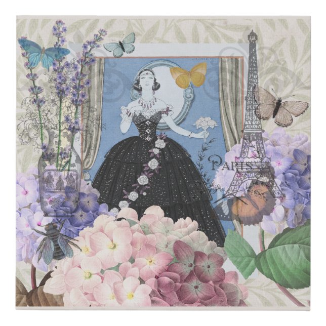 Blue Elegant Woman Floral Fancy Gown  Faux Canvas Print (Front)