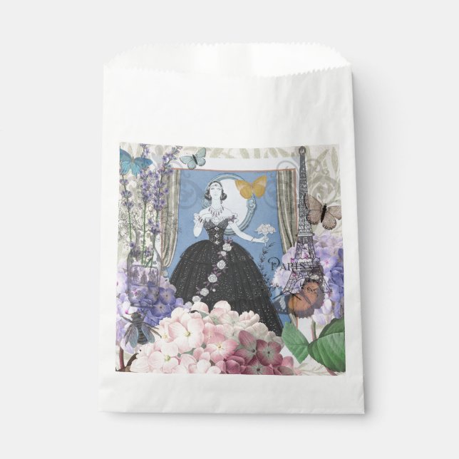 Blue Elegant Woman Floral Fancy Gown  Favor Bag (Front)