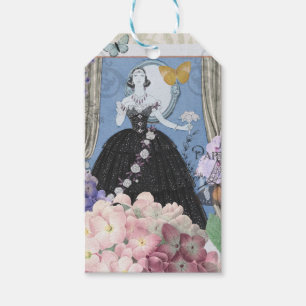 Blue Elegant Woman Floral Fancy Gown Gift Tags