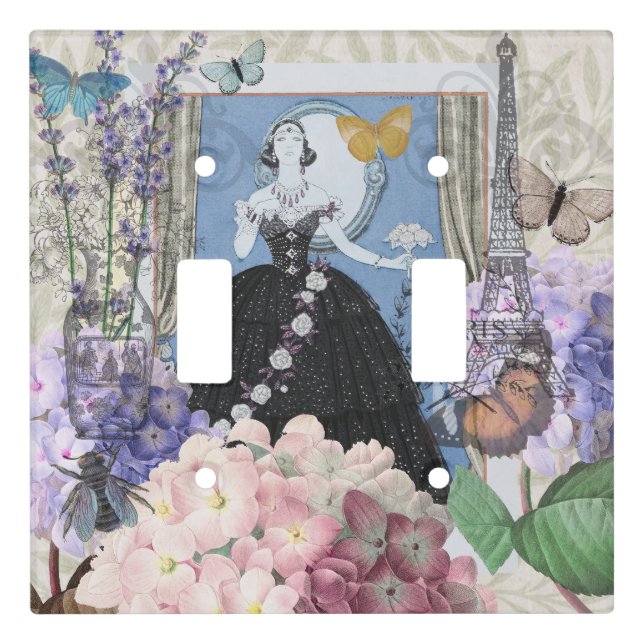 Blue Elegant Woman Floral Fancy Gown  Light Switch Cover (Front)