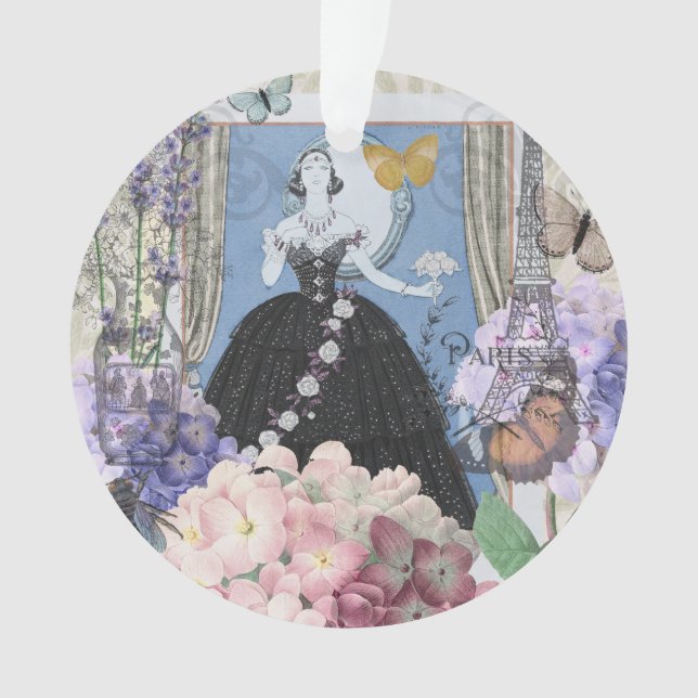 Blue Elegant Woman Floral Fancy Gown  Ornament (Front)