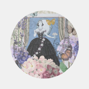 Blue Elegant Woman Floral Fancy Gown Outdoor Rug