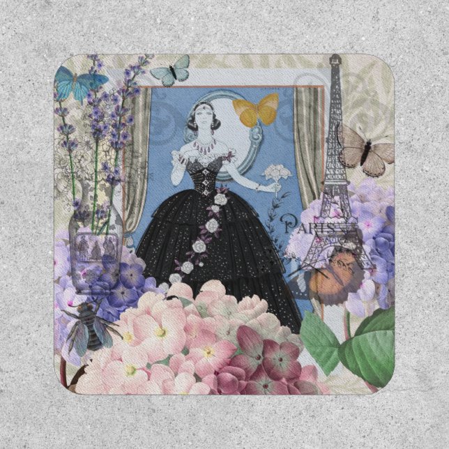 Blue Elegant Woman Floral Fancy Gown  Patch (Front)