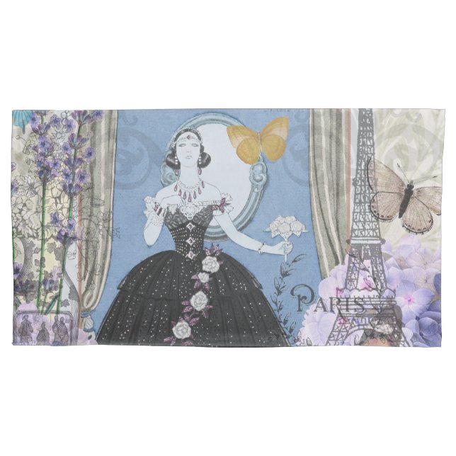 Blue Elegant Woman Floral Fancy Gown  Pillow Case (Front-Left)