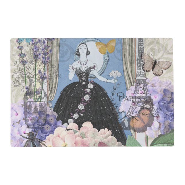 Blue Elegant Woman Floral Fancy Gown  Placemat (Front)