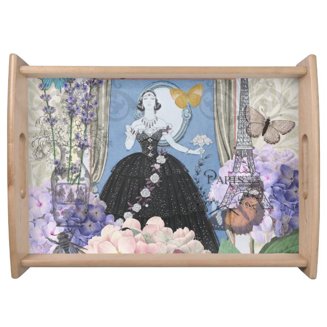 Blue Elegant Woman Floral Fancy Gown  Serving Tray (Front)