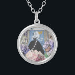 Blue Elegant Woman Floral Fancy Gown  Silver Plated Necklace<br><div class="desc">A rich Victorian era theme,  a collage that includes the fashion illustration by George Barbier from the 1920s,  and collaged together with Victorian images including flowers,  butterflies,  the Eiffel Tower and a William Morris background.</div>