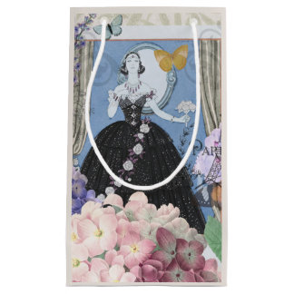 Blue Elegant Woman Floral Fancy Gown  Small Gift Bag