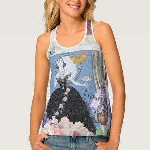 Blue Elegant Woman Floral Fancy Gown  Tank Top