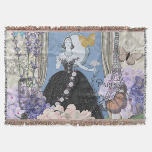 Blue Elegant Woman Floral Fancy Gown Throw Blanket