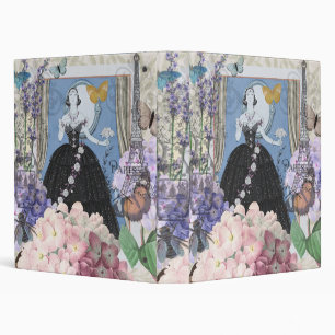 Blue Elegant Woman Floral Gown Dressy 3 Ring Binder