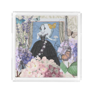 Blue Elegant Woman Floral Gown Dressy Acrylic Tray