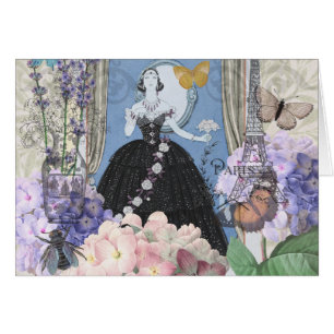 Blue Elegant Woman Floral Gown Dressy Cards
