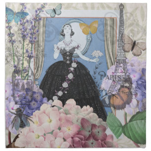 Blue Elegant Woman Floral Gown Dressy Cloth Napkin