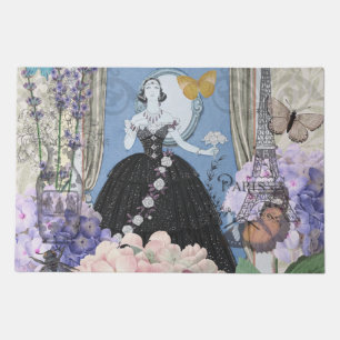 Blue Elegant Woman Floral Gown Dressy Doormat