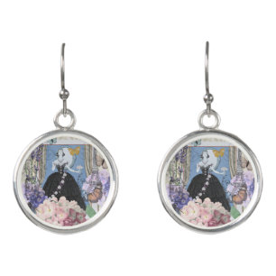 Blue Elegant Woman Floral Gown Dressy Earrings