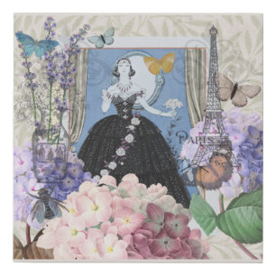Blue Elegant Woman Floral Gown Dressy Faux Canvas Print