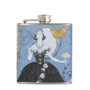 Blue Elegant Woman Floral Gown Dressy Flask
