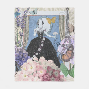 Blue Elegant Woman Floral Gown Dressy Fleece Blanket
