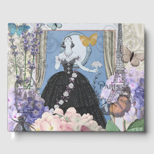 Blue Elegant Woman Floral Gown Dressy Guest Book