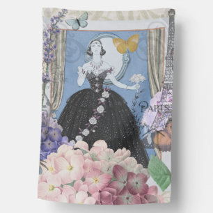 Blue Elegant Woman Floral Gown Dressy House Flag