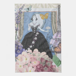 Blue Elegant Woman Floral Gown Dressy Kitchen Towel