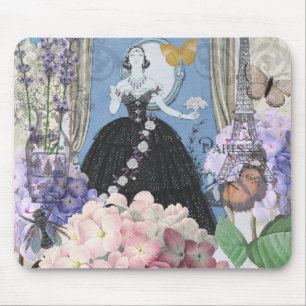 Blue Elegant Woman Floral Gown Dressy Mouse Pad