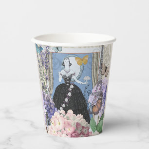 Blue Elegant Woman Floral Gown Dressy Paper Cups