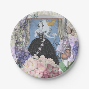 Blue Elegant Woman Floral Gown Dressy Paper Plates